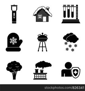 Polluted city icons set. Simple set of 9 polluted city vector icons for web isolated on white background. Polluted city icons set, simple style