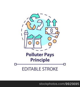 Polluter pays principle concept icon. Environmental legislation idea thin line illustration. Climate justice. Vector isolated outline RGB color drawing. Ecological compensation. Editable stroke. Polluter pays principle concept icon