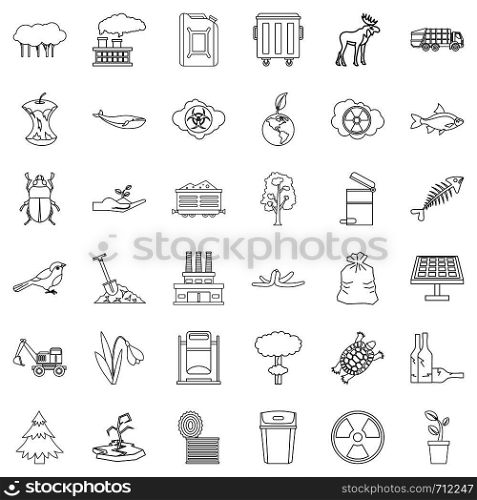 Polluting icons set. Outline style of 36 polluting vector icons for web isolated on white background. Polluting icons set, outline style