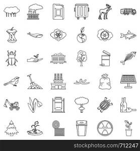 Polluting icons set. Outline style of 36 polluting vector icons for web isolated on white background. Polluting icons set, outline style