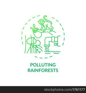 Polluting rainforests concept icon. Green tourism challenges. People decreasing amount of trees in forests on planet idea thin line illustration. Vector isolated outline RGB color drawing. Polluting rainforests concept icon