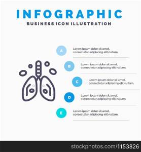 Pollution, Cancer, Heart, Lung, Organ Line icon with 5 steps presentation infographics Background