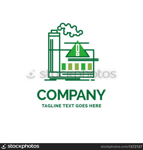 pollution, Factory, Air, Alert, industry Flat Business Logo template. Creative Green Brand Name Design.