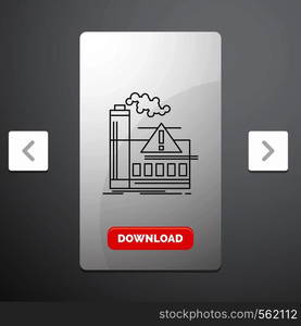 pollution, Factory, Air, Alert, industry Line Icon in Carousal Pagination Slider Design & Red Download Button. Vector EPS10 Abstract Template background