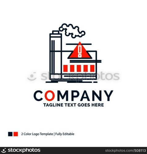 pollution, Factory, Air, Alert, industry Logo Design. Blue and Orange Brand Name Design. Place for Tagline. Business Logo template.