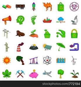 Pollution icons set. Cartoon style of 36 pollution vector icons for web isolated on white background. Pollution icons set, cartoon style