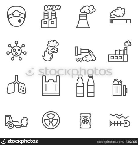 pollution thin line icon set for pollution contains such as air,factory,dust,virus