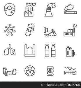pollution thin line icon set for pollution contains such as air,factory,dust,virus