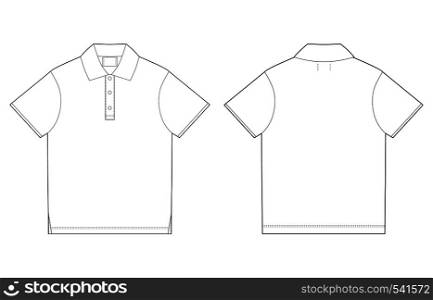 Polo t-shirt design template. Front and back vector. Technical sketch unisex polo t shirt. Polo t-shirt design template. Front and back vector.