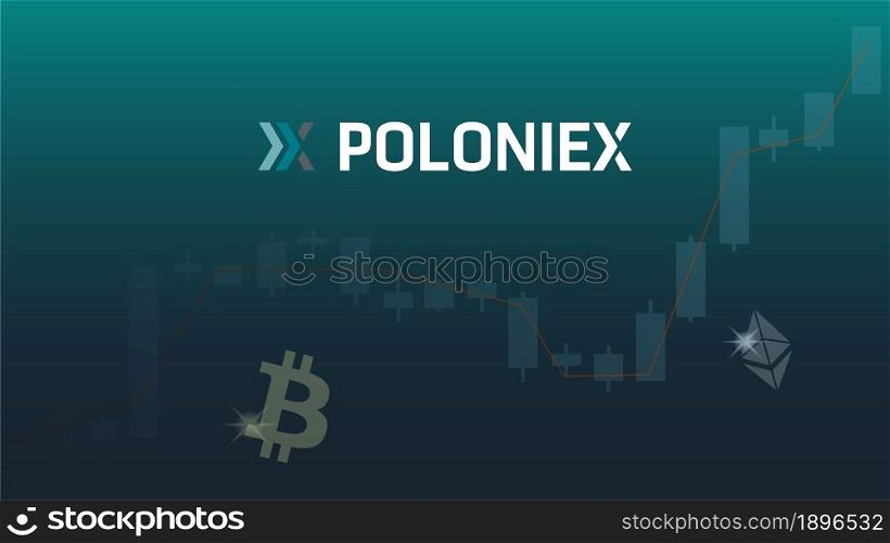 Poloniex cryptocurrency stock market name with logo on abstract digital background. Crypto stock exchange for news and media. Vector EPS10.