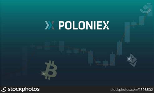 Poloniex cryptocurrency stock market name with logo on abstract digital background. Crypto stock exchange for news and media. Vector EPS10.