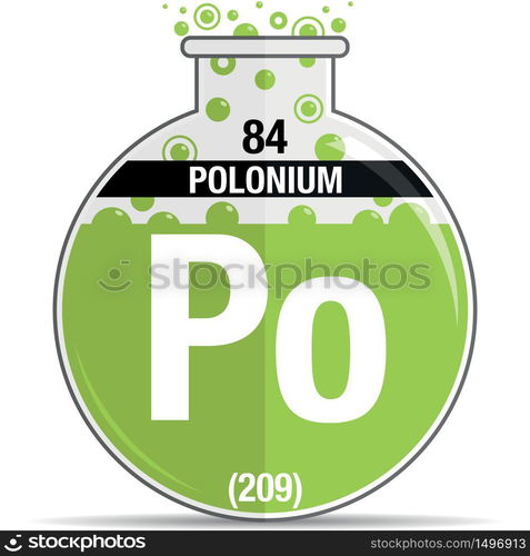 Polonium Symbol On Chemical Round Flask Element Number 84 Of The