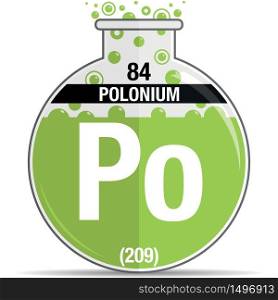 Polonium symbol on chemical round flask. Element number 84 of the Periodic Table of the Elements - Chemistry. Vector image