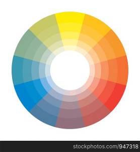 Polychrome Multicolor Spectral Rainbow Circle of 12 segments with shades. The spectral harmonic colorful palette of the painter.