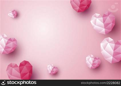 Polygon hearts banner design with copy space Valentine’s day background vector illustration