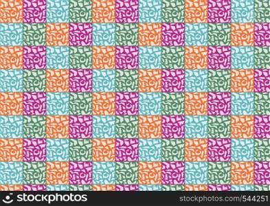 Polygon pattern on colorful background such as green, orage, purple and blue. Abstract polygon seamless pattern style for design