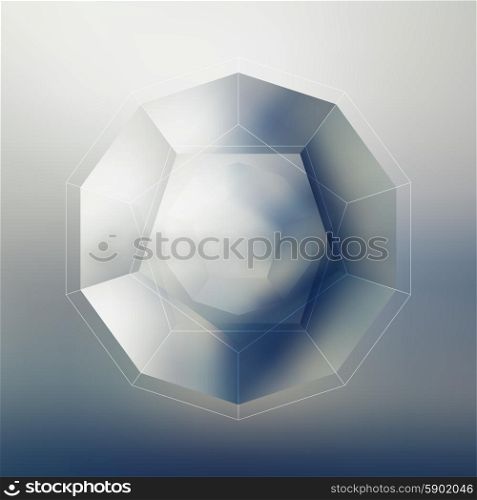 Polygon pattern with the reflection, minimalistic geometric facet crystal logos on blurred background, vector illustration.