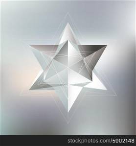 Polygon pattern with the reflection, minimalistic geometric facet crystal logos on blurred background, vector illustration.