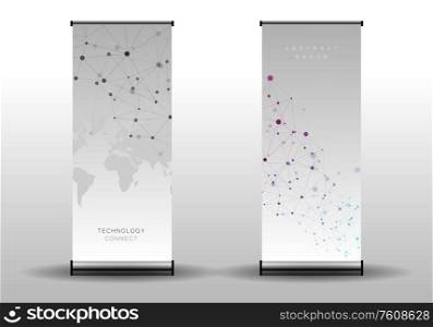 Polygonal abstract background with connected line and dots. Modern cover brochure with technological design for future world projects.. Polygonal abstract background with connected line and dots. Modern cover banner with technological design for future world projects