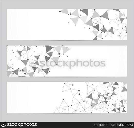 Polygonal banners vector. Polygonal banners with dot pattern in gray color