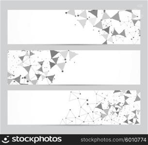 Polygonal banners vector. Polygonal banners with dot pattern in gray color