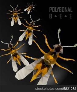 Polygonal bee flying. Geometric polygonal illustration. Crystal icon