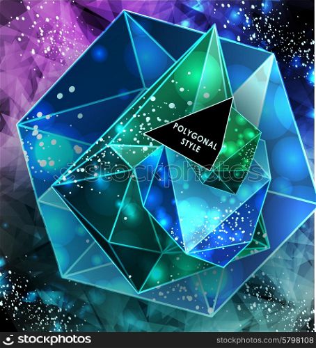 Polygonal cosmic background with quote and labels. Crystal and triangles, low poly illustration
