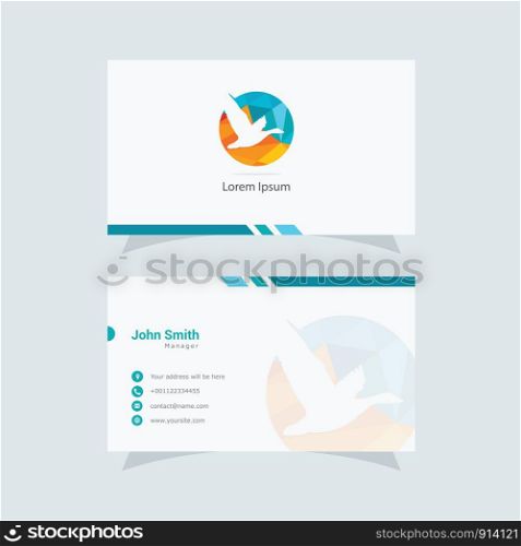 Polygonal Duck logo, abstract low poly bird flying vector design, bird business card