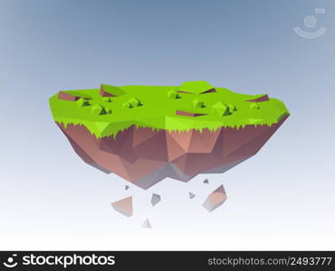 Polygonal flying island fantasy planet landscape emblem vector illustration