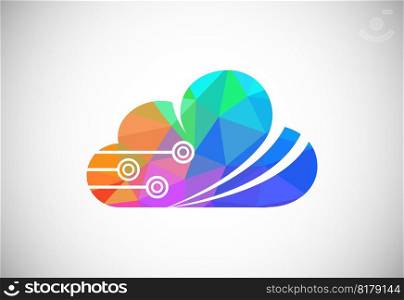 Polygonal low poly cloud computing logo. Colorful abstract triangles style cloud icon.
