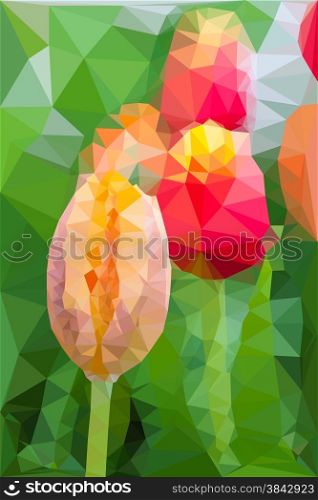 Polygonal Mosaic, Triangular low poly style of tulip.Abstract background for design.