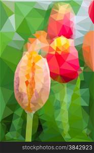 Polygonal Mosaic, Triangular low poly style of tulip.Abstract background for design.