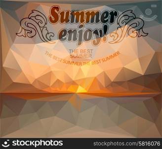 Polygonal seaside view sammer poster with typography elements. Polygonal background illustration. Polygonal seaside view sammer poster