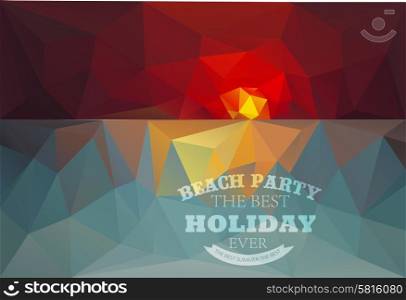 Polygonal seaside view sammer poster with typography elements. Polygonal background illustration. Polygonal seaside view sammer poster