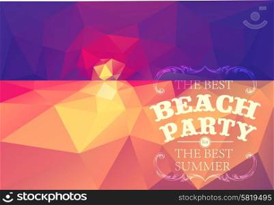 Polygonal seaside view sammer poster with typography elements. Polygonal background illustration