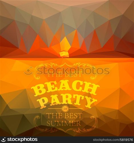 Polygonal seaside view sammer poster with typography elements. Polygonal background illustration