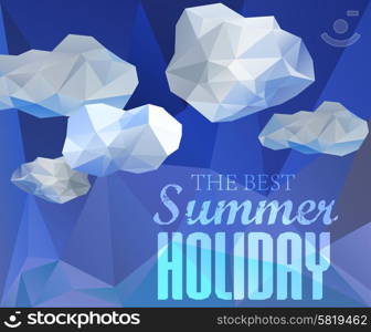 Polygonal sky and cloud, sammer poster with typography elements. Polygonal background, illustration