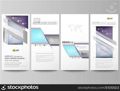Polygonal texture. Global connections, futuristic geometric concept. The minimalistic abstract vector illustration of editable layout of four modern vertical banners, flyers design business templates.. The minimalistic abstract vector illustration of the editable layout of four modern vertical banners, flyers design business templates. Polygonal texture. Global connections, futuristic geometric concept.