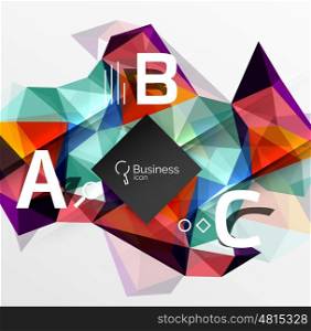 Polygonal triangle abstract background with infographics. Vector 3d mosaic template background for workflow layout, diagram, number options or web design