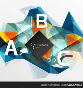 Polygonal triangle abstract background with infographics. Vector 3d mosaic template background for workflow layout, diagram, number options or web design