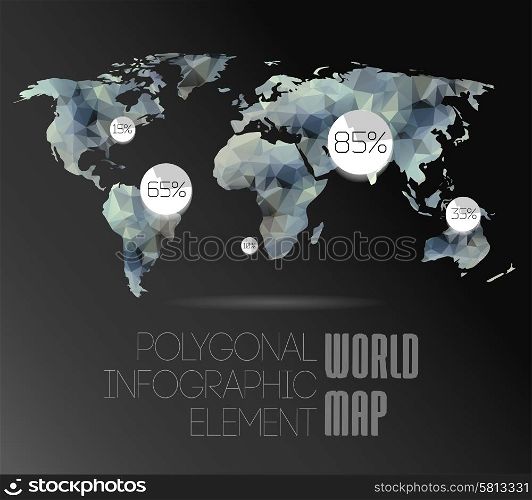 Polygonal World Map and Information Graphics. World Map and typography