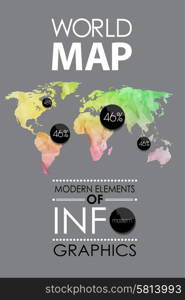 Polygonal World map card. Modern geometrical elements of info graphics. World Map, typography.