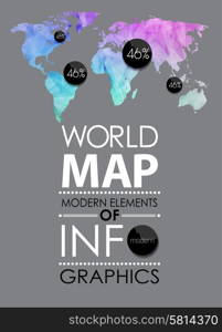 Polygonal World map card. Modern geometrical elements of info graphics. World Map, typography.