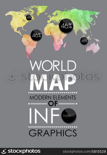 Polygonal World map card. Modern geometrical elements of info graphics. World Map, typography.