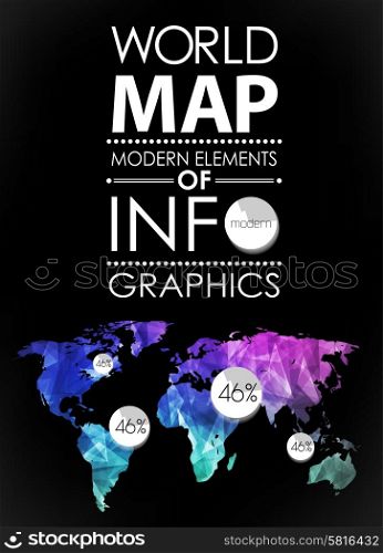 Polygonal World map card. Modern geometrical elements of info graphics. World Map, typography.