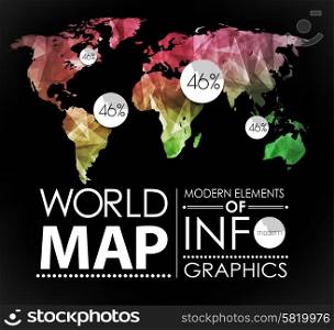 Polygonal World map card. Modern geometrical elements of info graphics. World Map, typography.