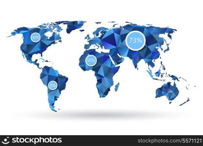 Polygonal world map with infographic elements vector illustration