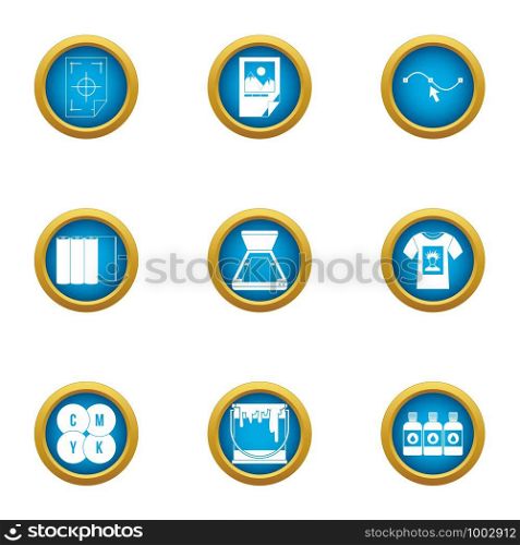 Polygraphy icons set. Flat set of 9 polygraphy vector icons for web isolated on white background. Polygraphy icons set, flat style