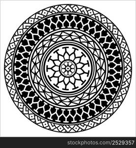 Polynesian Style Circular Shape Tattoo, Maori Traditional Round Circle, Frame, Border Mandala Pattern Geometric Art Vector Art Illustration