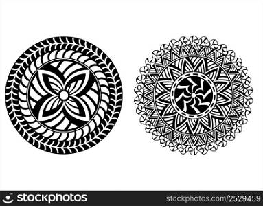 Polynesian Style Circular Shape Tattoo, Maori Traditional Round Circle, Frame, Border Mandala Pattern Geometric Art Vector Art Illustration